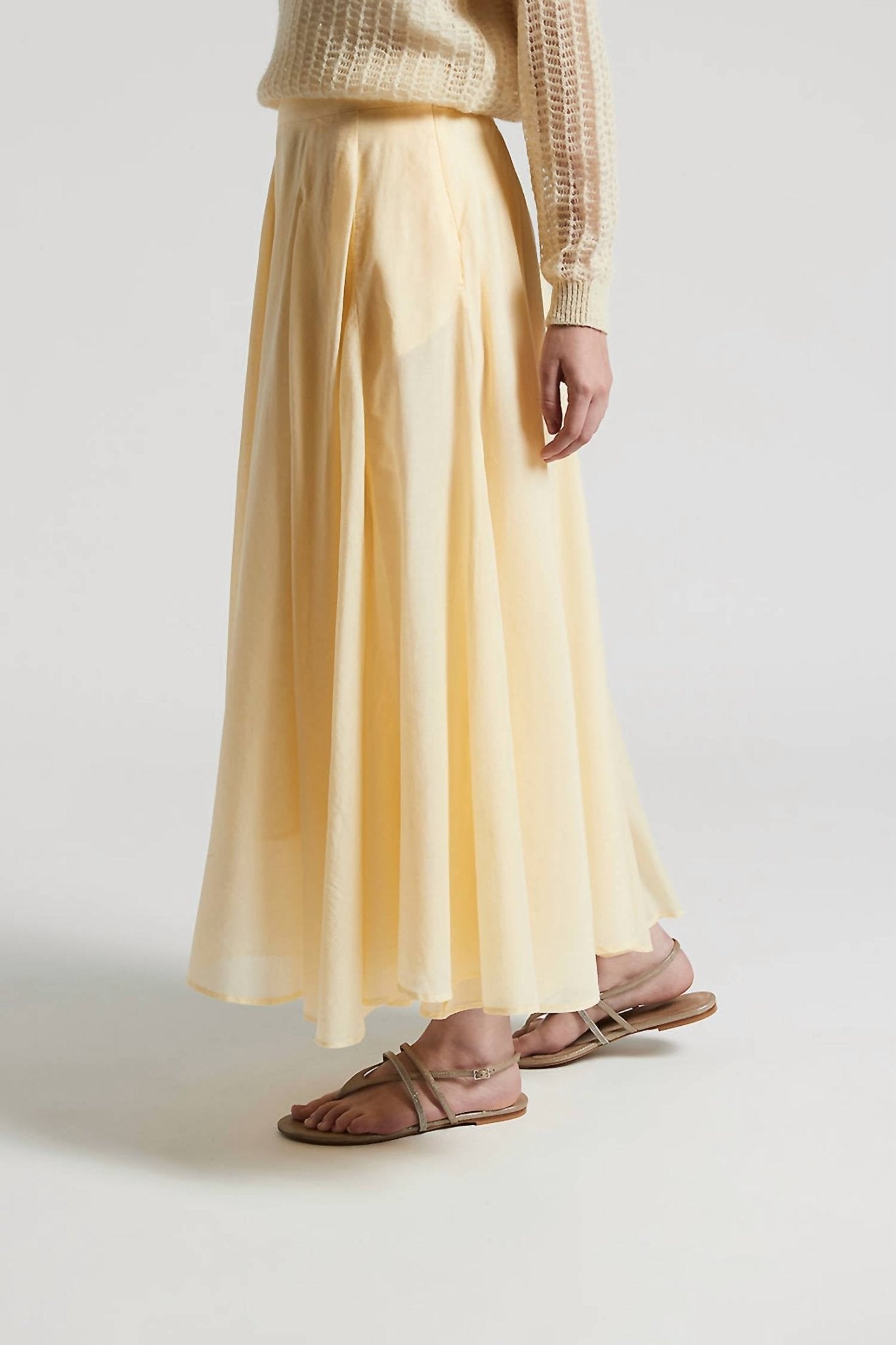 Peserico - Pure Cotton Voile Semi Transparent Midi Skirt - clothing - cotton - knee - length - skirts