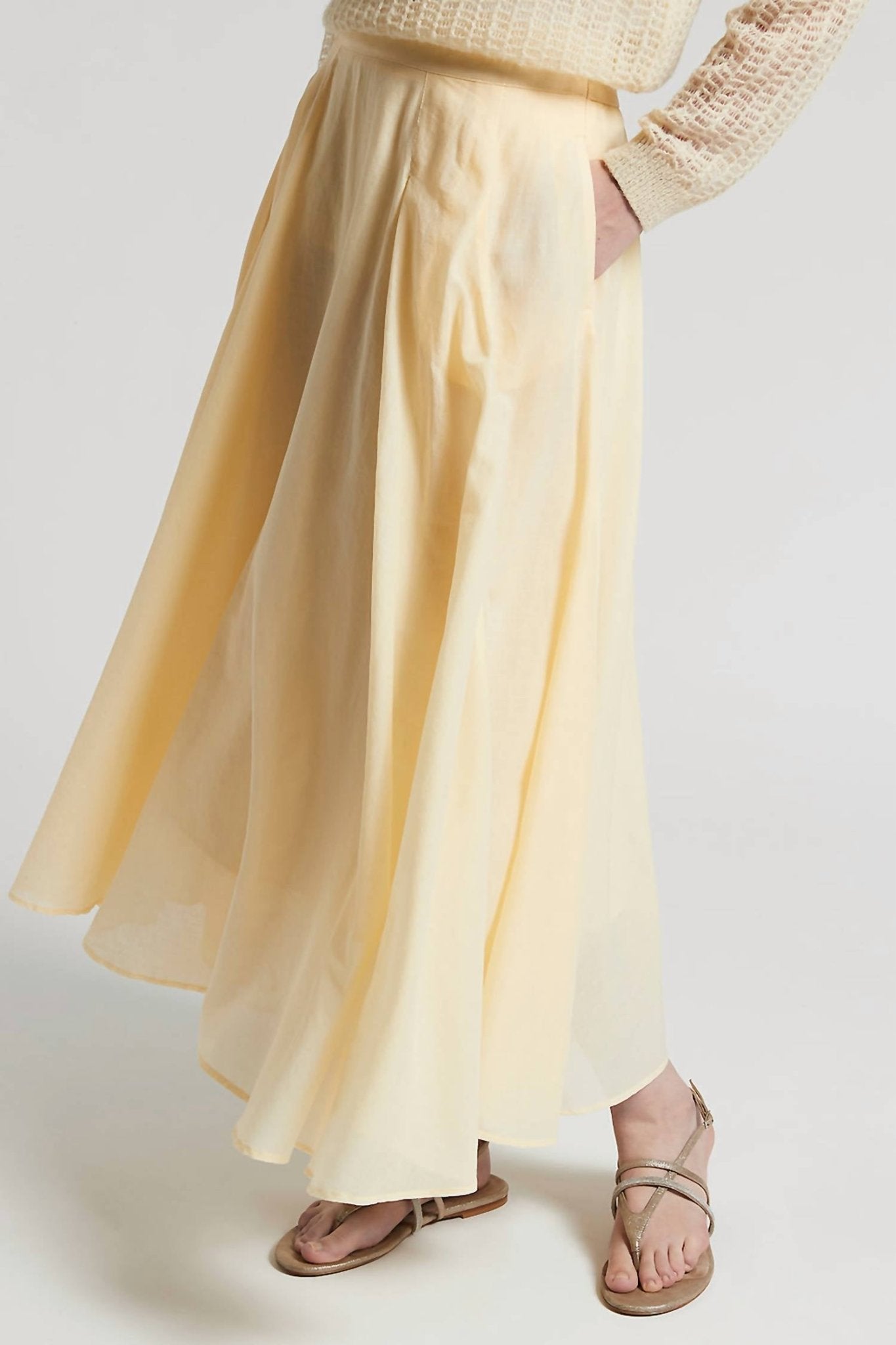 Peserico - Pure Cotton Voile Semi Transparent Midi Skirt - clothing - cotton - knee - length - skirts