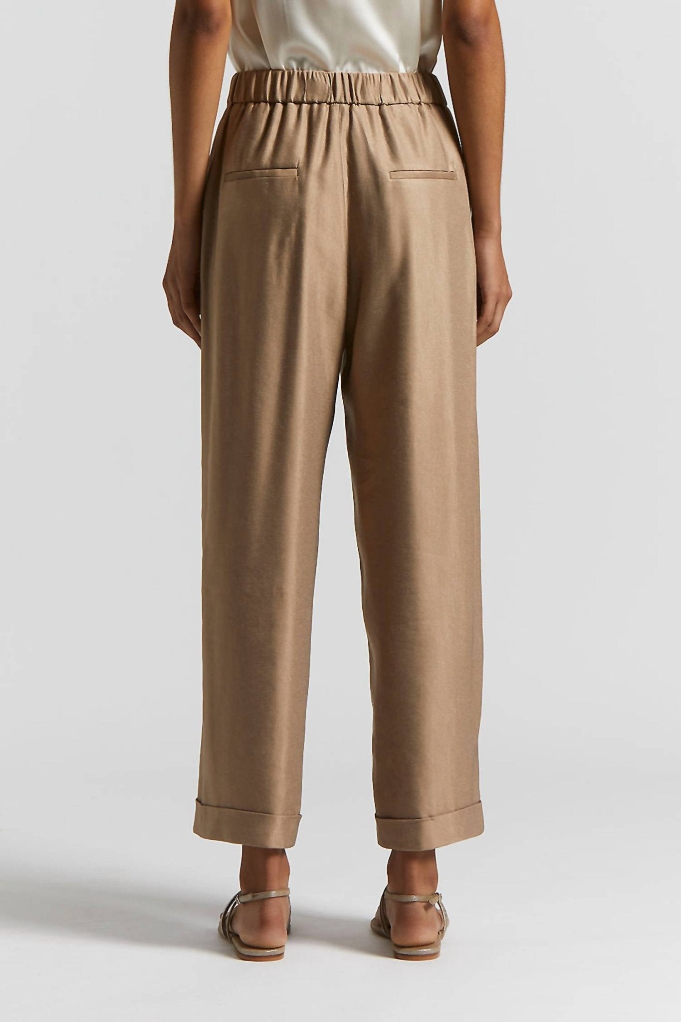 Peserico - Shiny Viscose Linen Gabardine Trousers - brown - clothing - pants