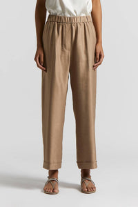 Peserico - Shiny Viscose Linen Gabardine Trousers - brown - clothing - pants