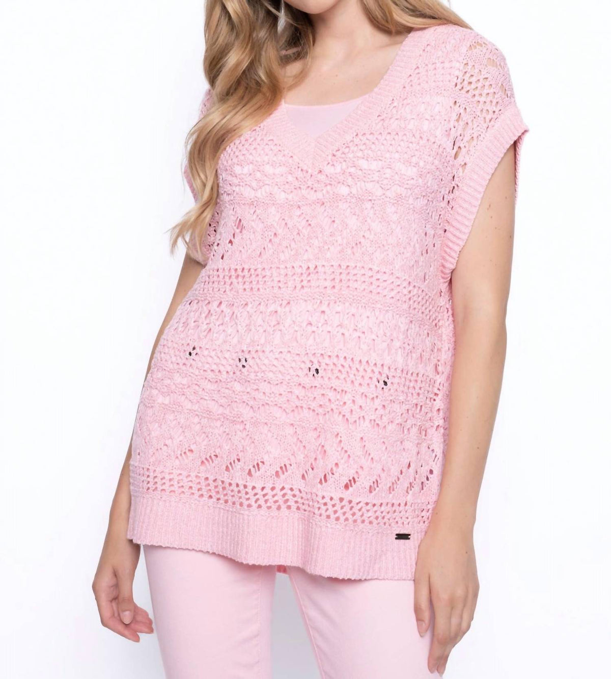 Picadilly - Open Knit V-Neck Top