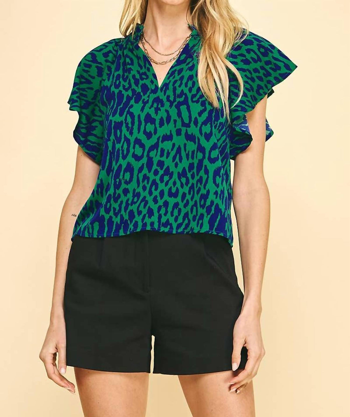 Pinch - Flutter Sleeve Animal Print Top