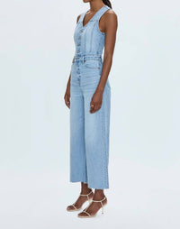 Pistola - Aria Cropped Fitted Vest Jumpsuit - blue - clothing - cotton - blend