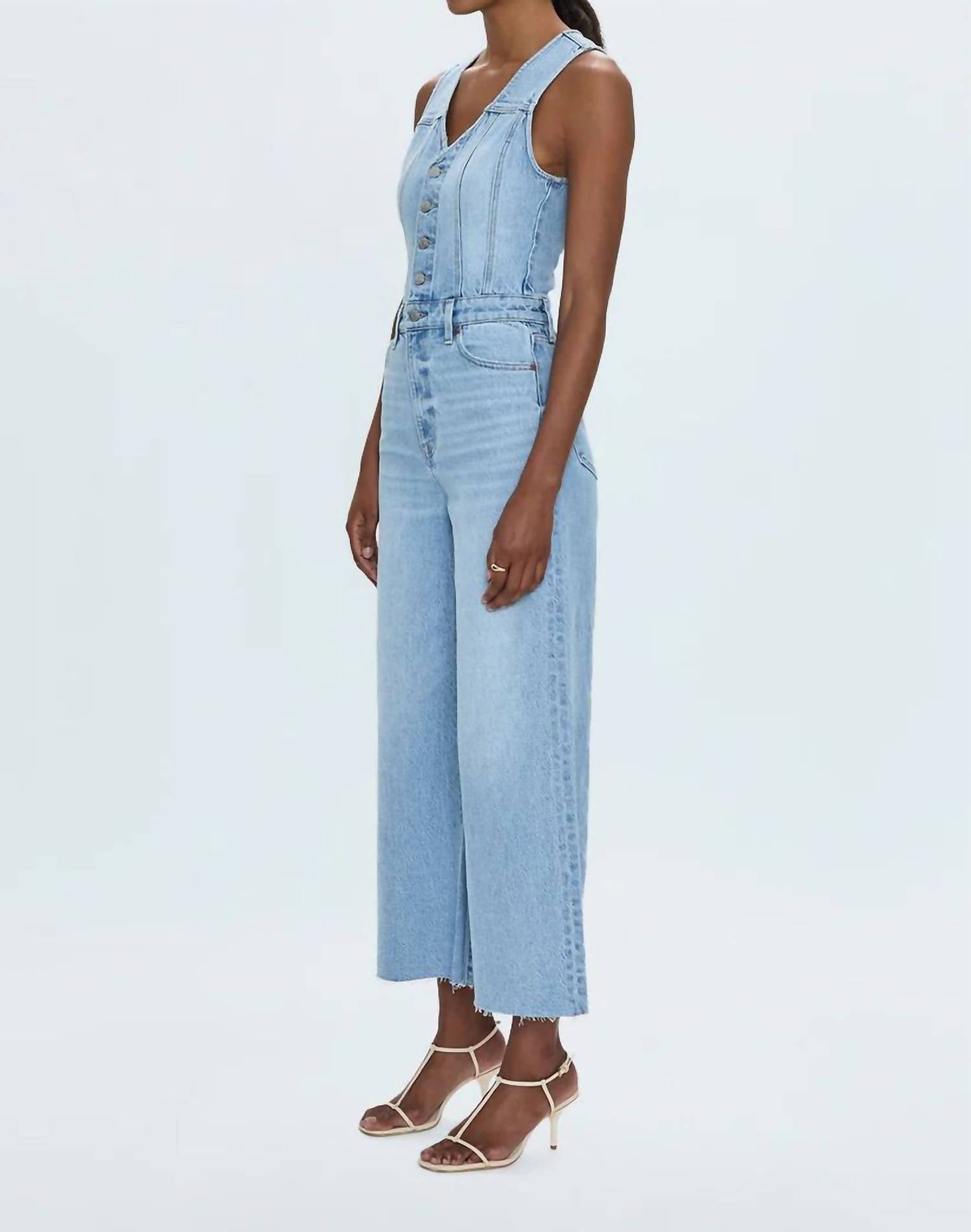 Pistola - Aria Cropped Fitted Vest Jumpsuit - blue - clothing - cotton - blend