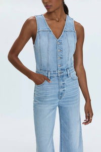 Pistola - Aria Cropped Fitted Vest Jumpsuit - blue - clothing - cotton - blend