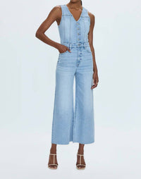 Pistola - Aria Cropped Fitted Vest Jumpsuit - blue - clothing - cotton - blend