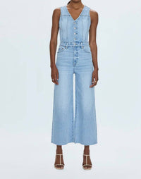 Pistola - Aria Cropped Fitted Vest Jumpsuit - blue - clothing - cotton - blend