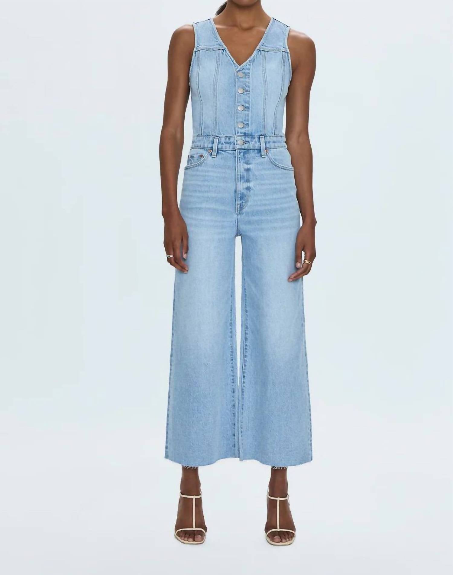 Pistola - Aria Cropped Fitted Vest Jumpsuit - blue - clothing - cotton - blend
