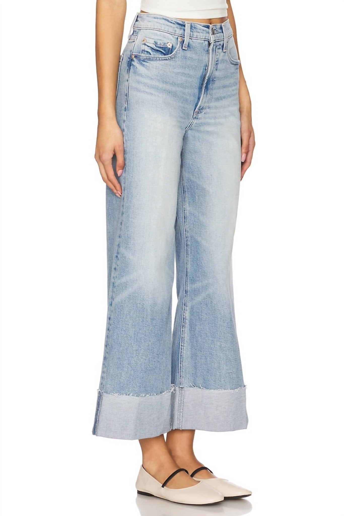 Pistola - Lana Crop Cuffed Wide Leg Jeans - blue - clothing - cotton