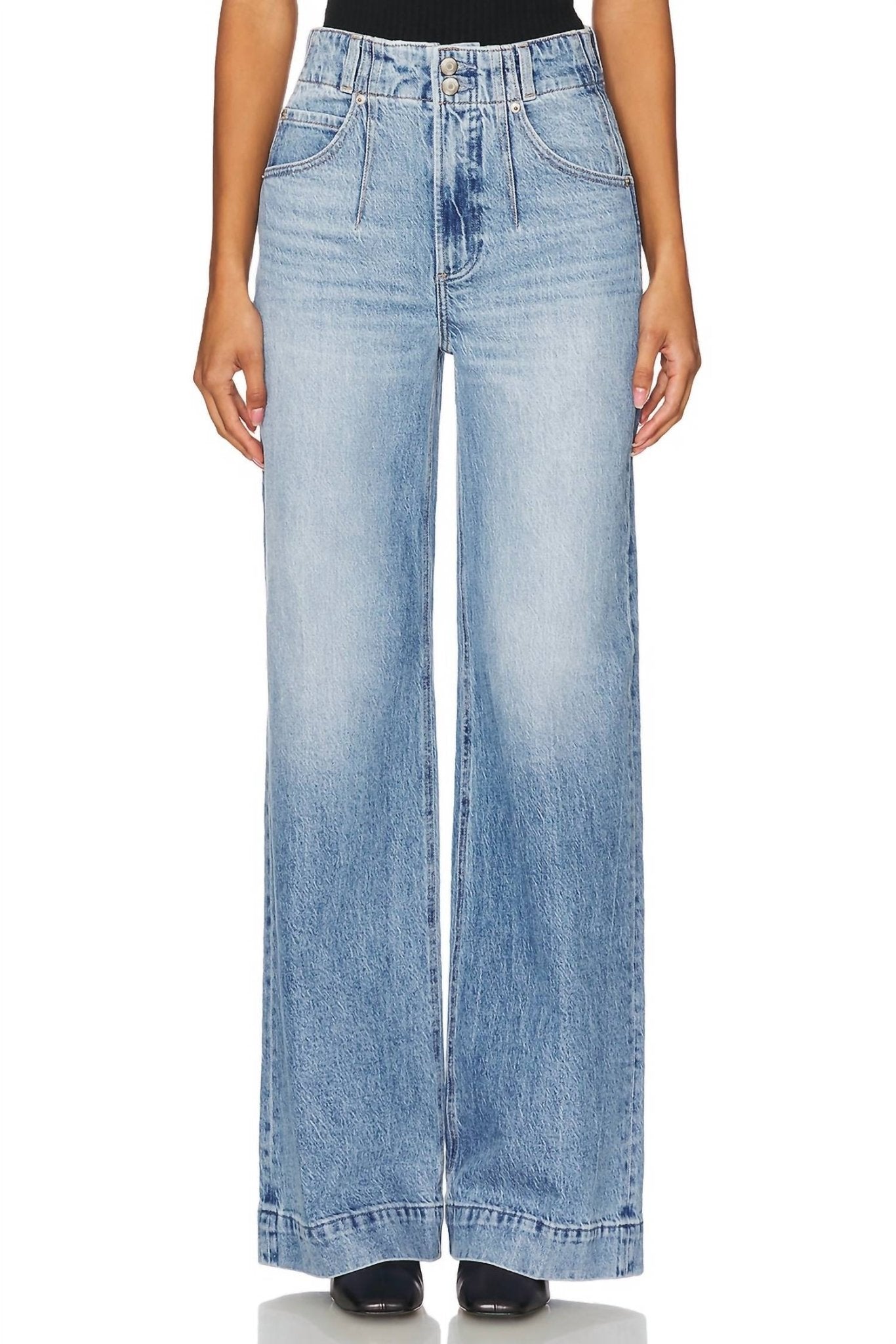 Pistola - Lana Double Button High Rise Ultra Wide Leg - blue - clothing - cotton - blend