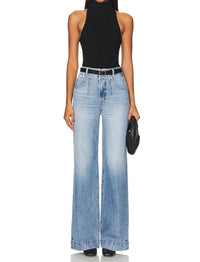 Pistola - Lana Double Button High Rise Ultra Wide Leg - blue - clothing - cotton - blend