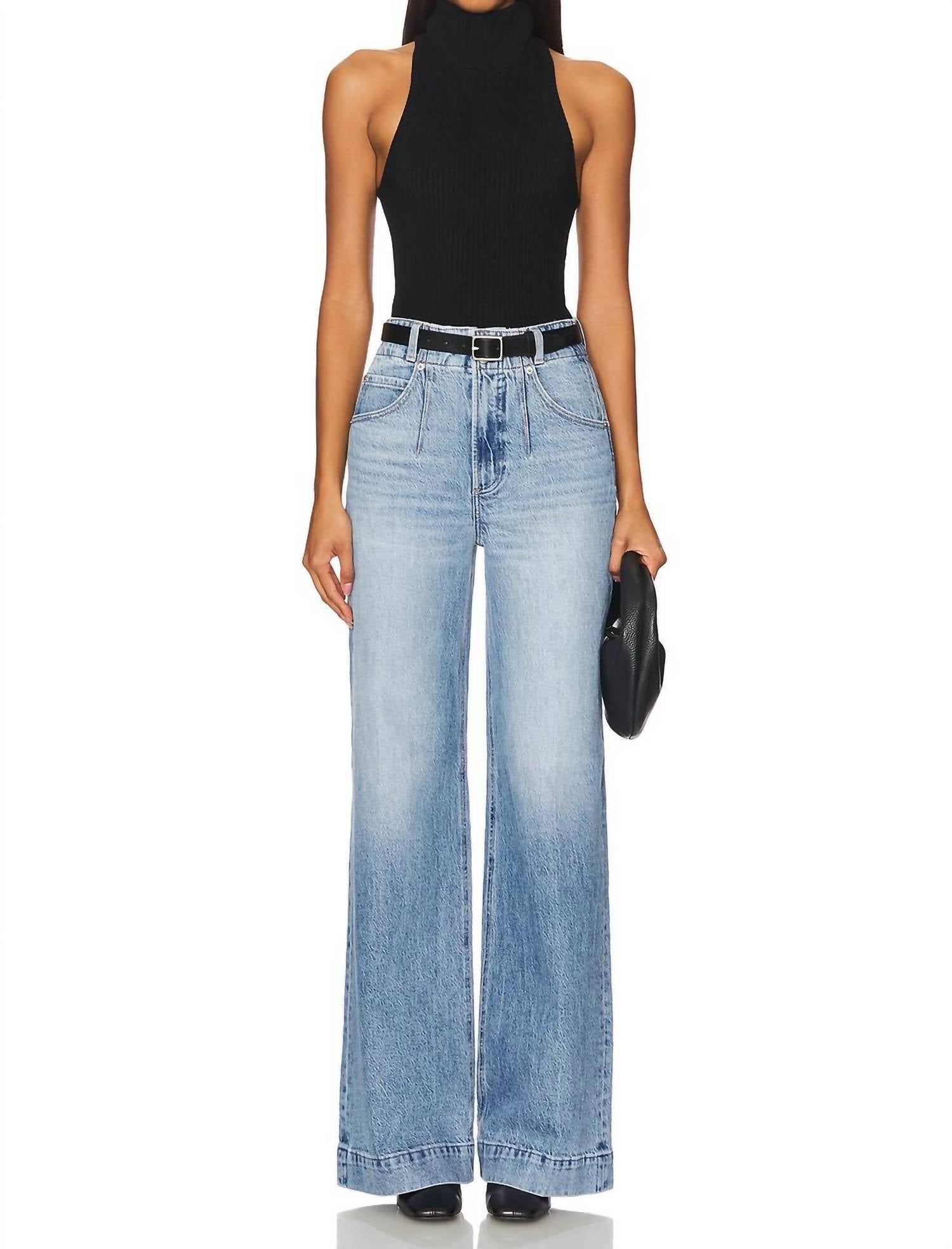 Pistola - Lana Double Button High Rise Ultra Wide Leg - blue - clothing - cotton - blend