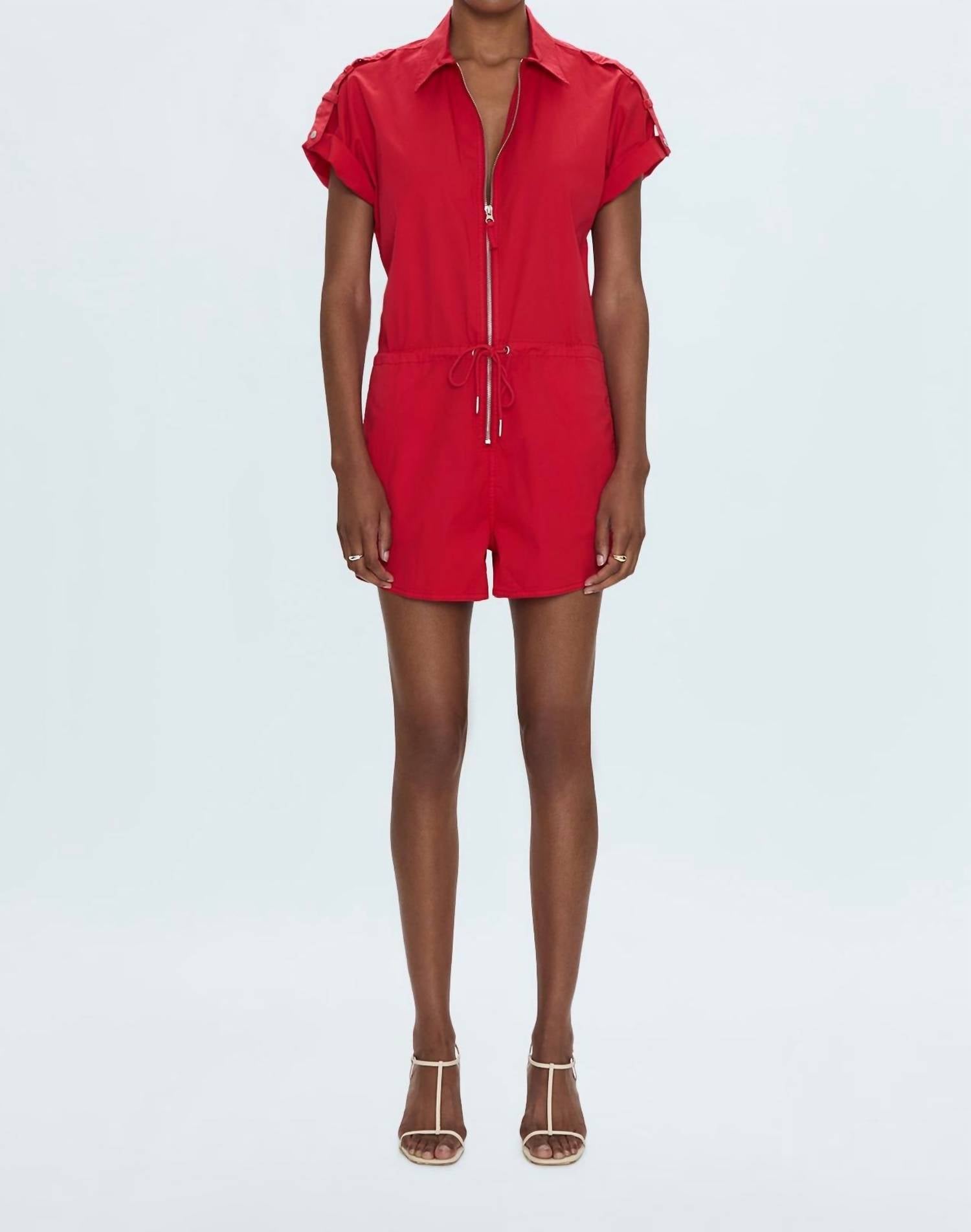 Pistola - Meg Short Sleeve Zip Front Romper - clothing - cotton - blend - jumpsuits
