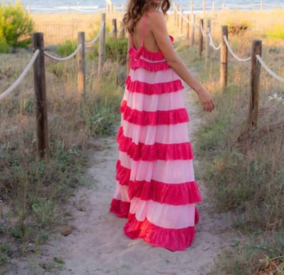Pitusa - Women's Colorblock Tiered Ruffle Dress
