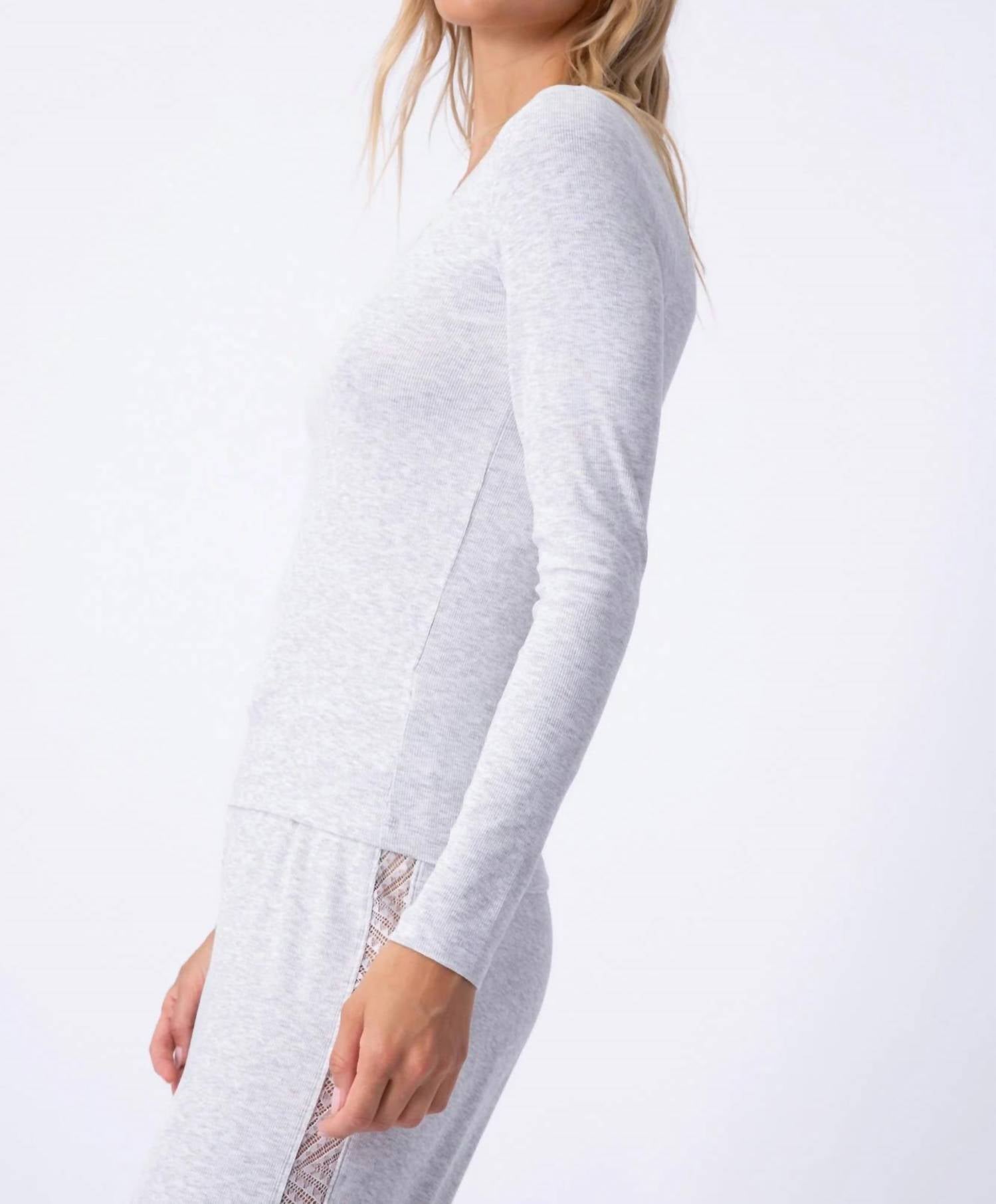 Pj Salvage - Lacey Basics Long Sleeve Top - clothing - grey - modal