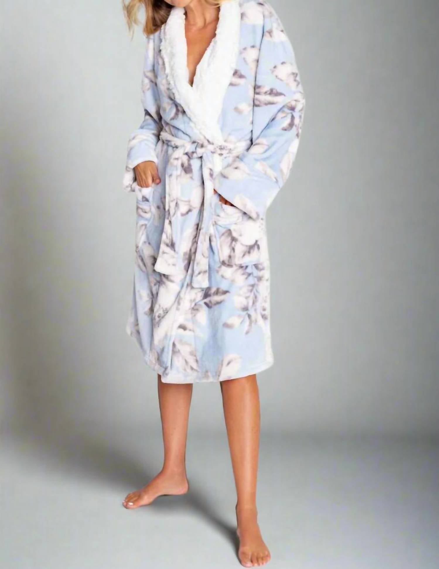Pj Salvage - Luxe Plush Robe Relpr - blue - clothing - floral