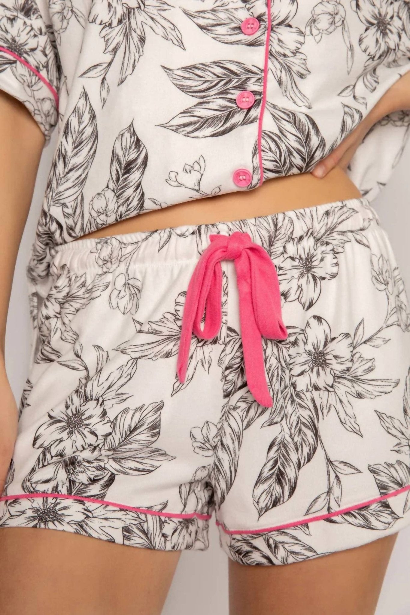 Pj Salvage - Pop Pink Floral Short Pajama Set - clothing - floral - grey