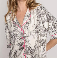 Pj Salvage - Pop Pink Floral Short Pajama Set - clothing - floral - grey