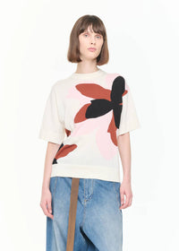 Plan C - Floral Intarsia Short Sleeve Knit Top
