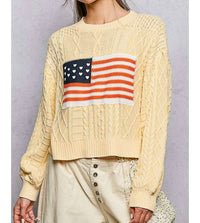 Pol - American Flag Star Stitch Acrylic Cable Sweater