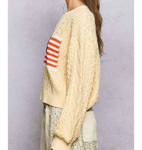 Pol - American Flag Star Stitch Acrylic Cable Sweater
