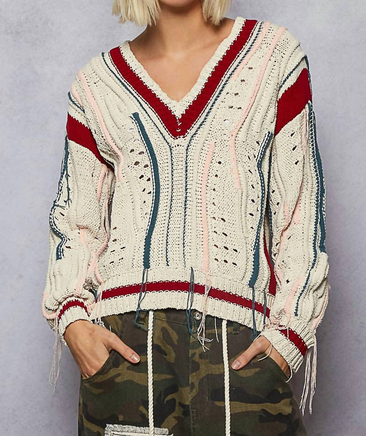 Pol - Bristol Oversized Distressed Cable Fisherman Sweater