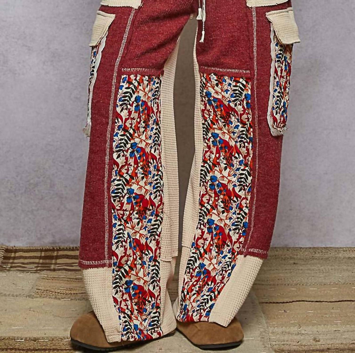 Pol - Contrast Thermal Knit Patchwork Pants