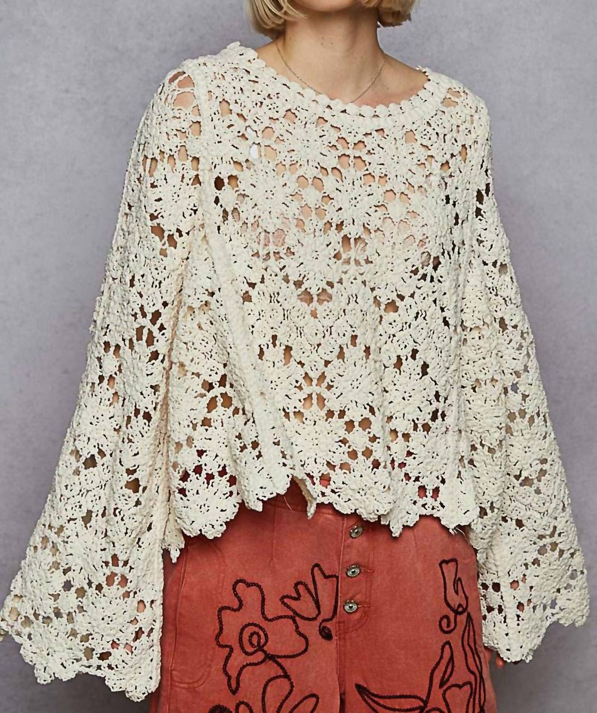 Pol - Crochet Knit Sweater Top
