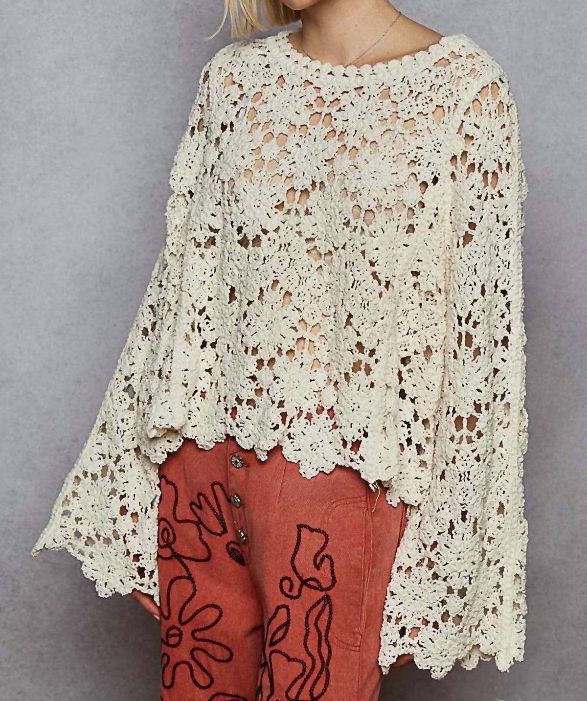 Pol - Crochet Knit Sweater Top