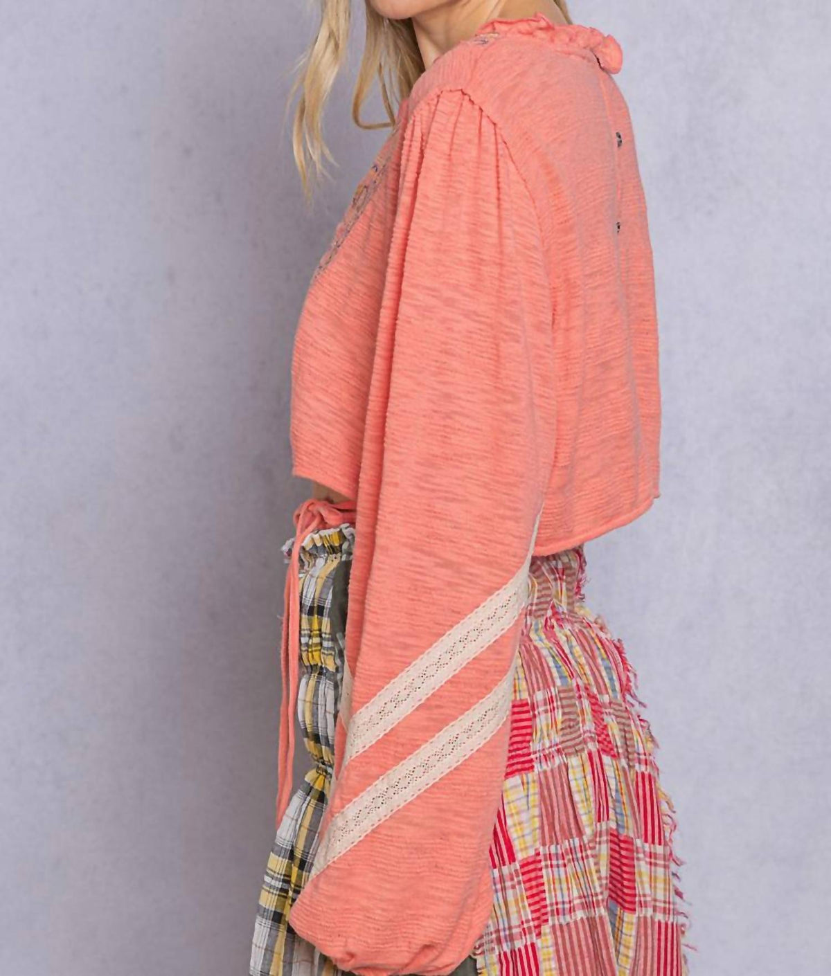 Pol - Embroidered Crop Poets Blouse