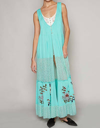 Pol - Embroidered Lace Button Long Vest