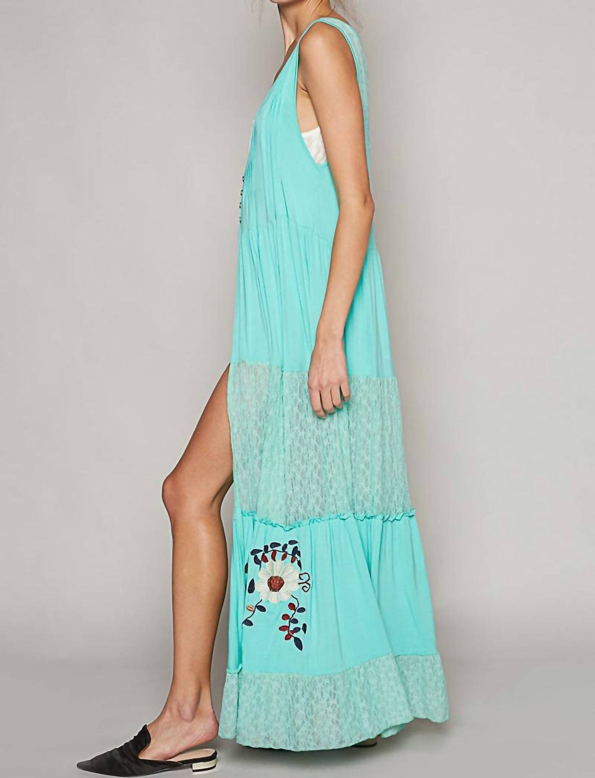 Pol - Embroidered Lace Button Long Vest