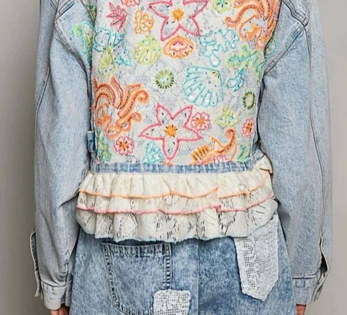 Pol - Floral Embroidered Cropped Jacket