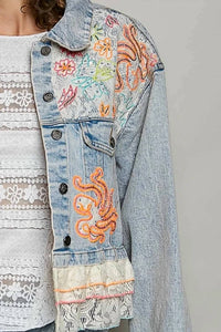 Pol - Floral Embroidered Cropped Jacket