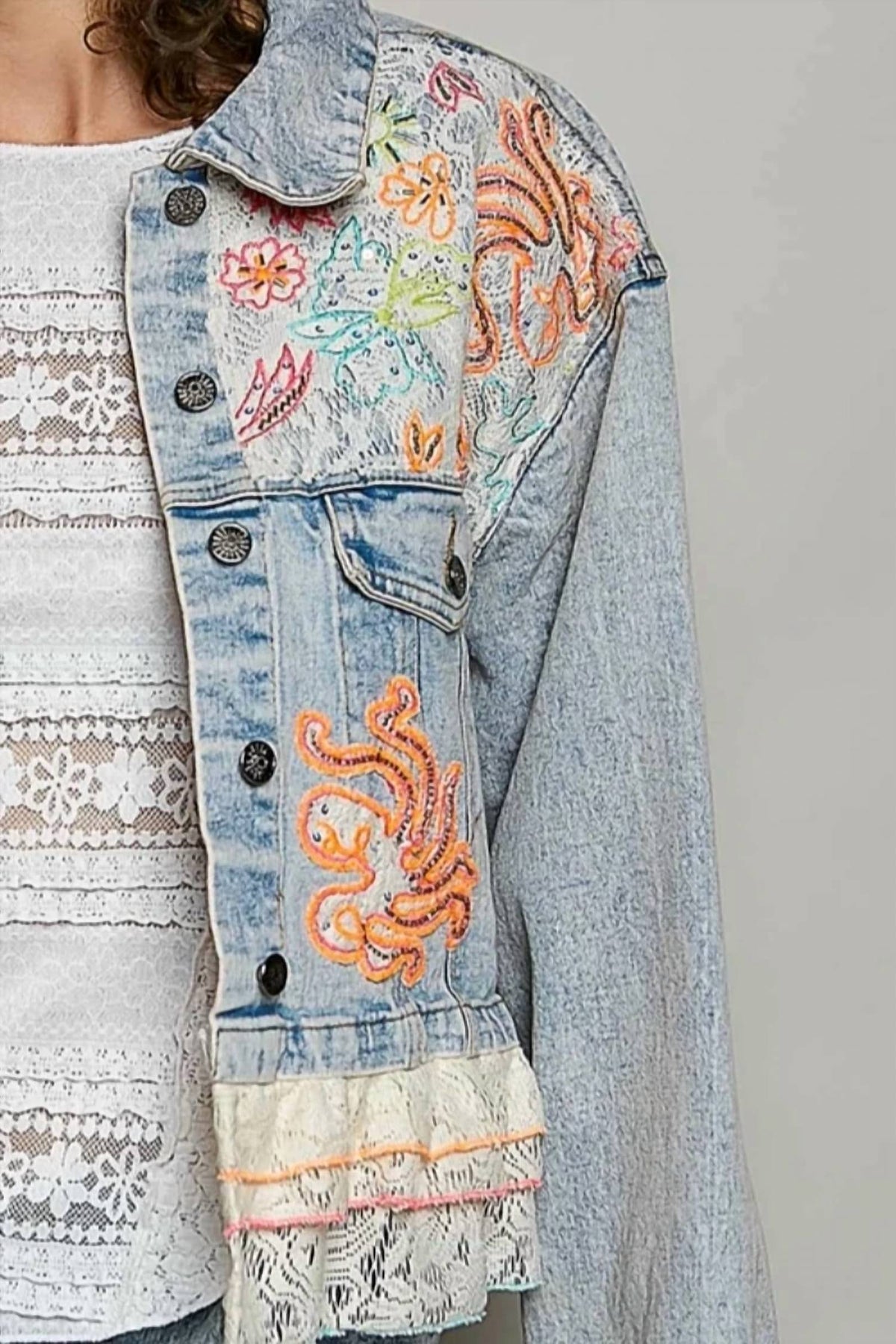 Pol - Floral Embroidered Cropped Jacket