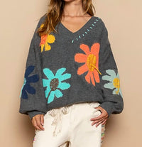 Pol - Floral V-neck Sweater