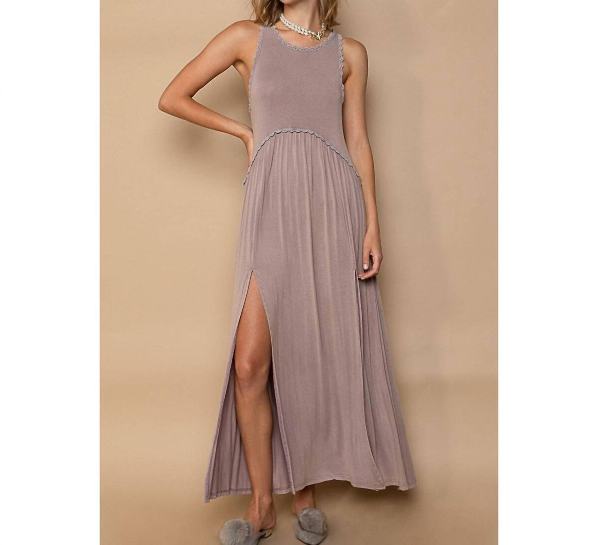 Pol - Front slit knit maxi dress