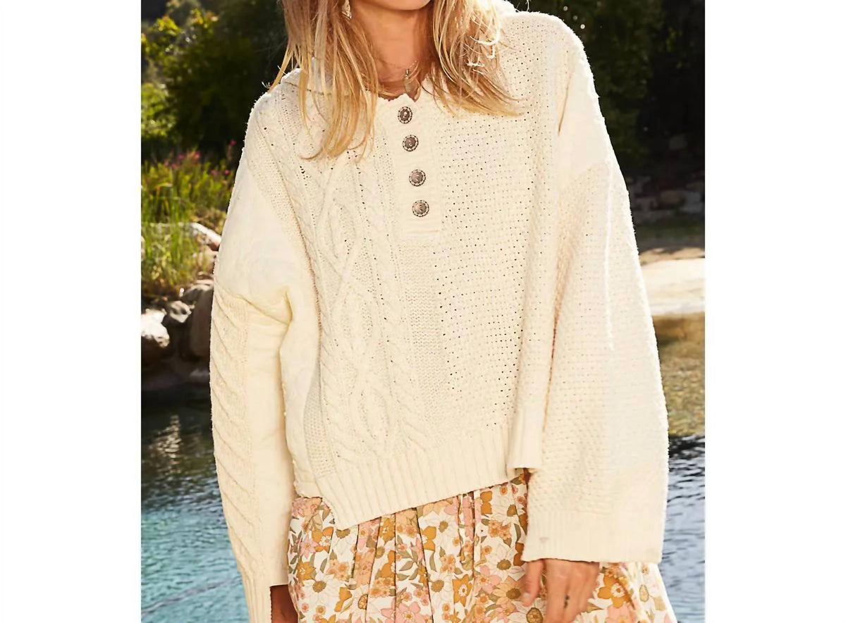 Pol - Half Placket Button Down Solid Hoodie Sweater
