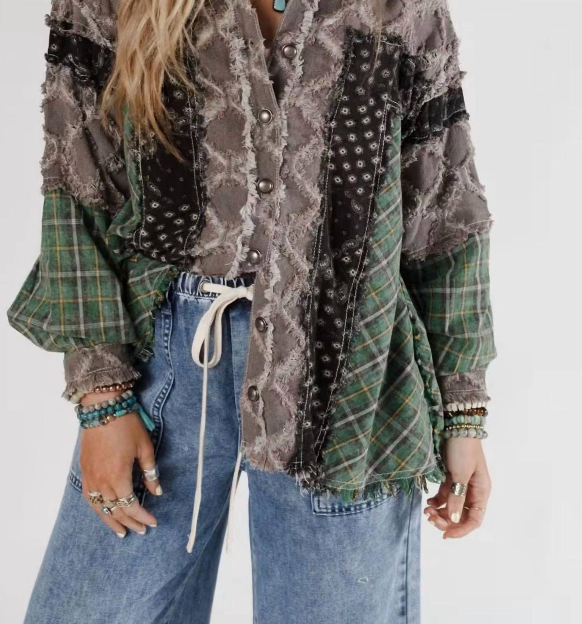 Pol - Long Sleeve Contrast Textured Shacket