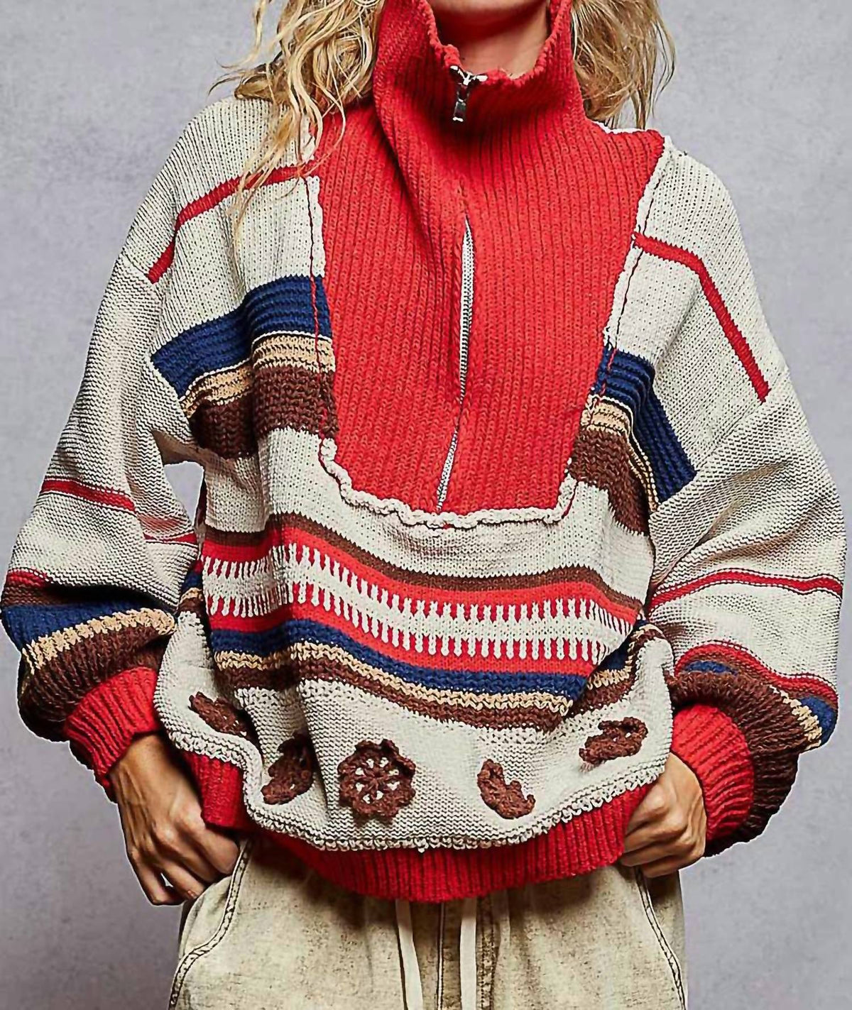 Pol - Long Sleeve Quarter Zip Sweater