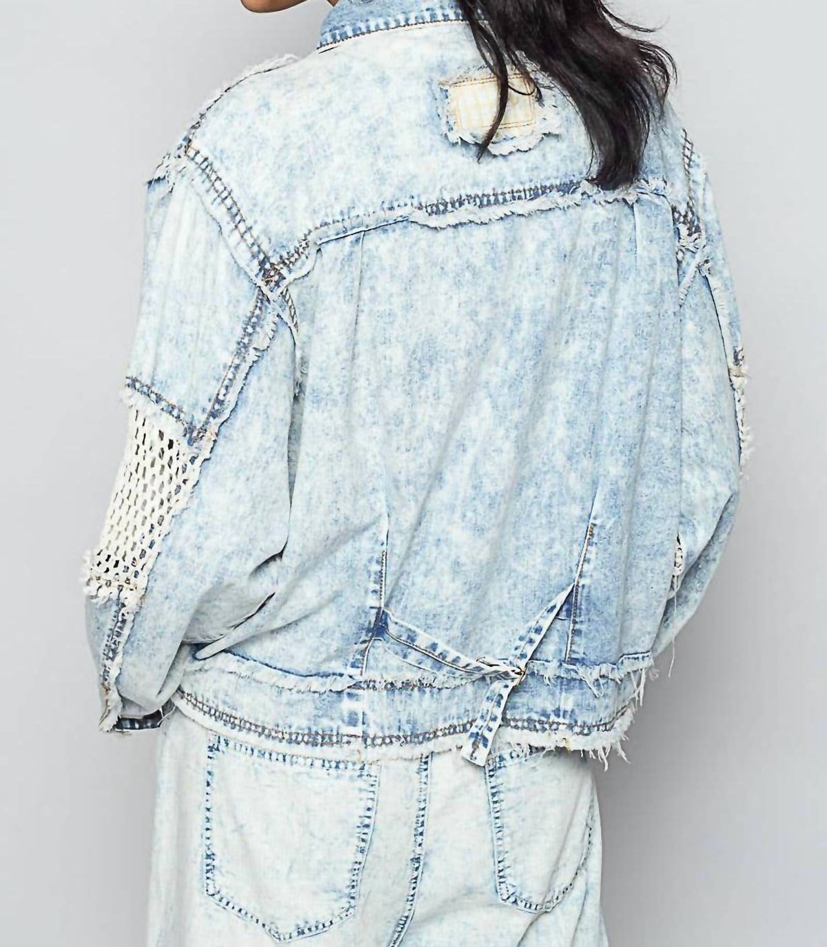 Pol - Long Sleeve Stud 3d Cargo Pockets Denim Jacket