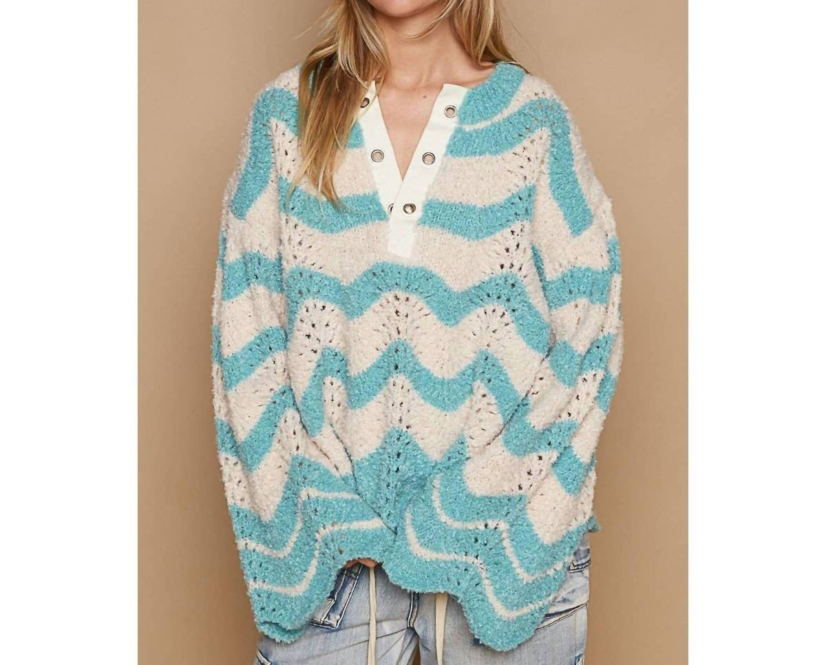 Pol - Oversize Round Neck Stripes Solid Pullover Sweater