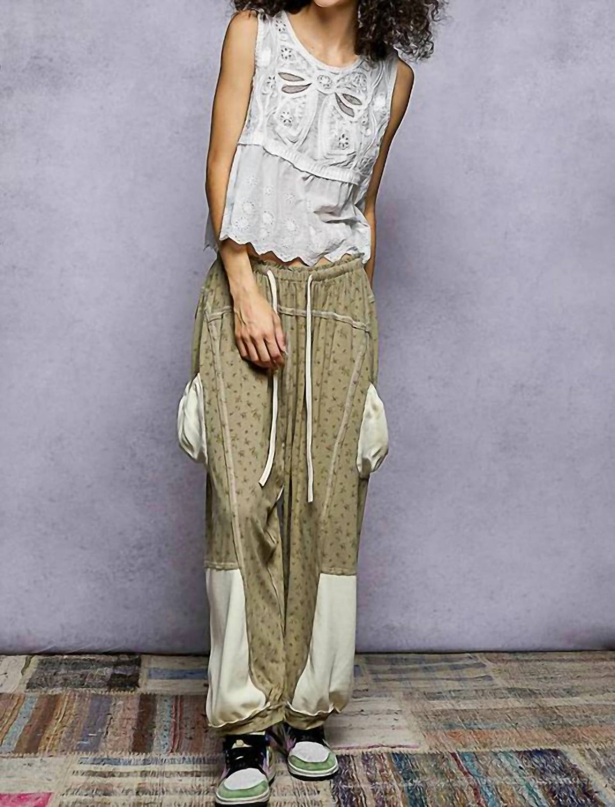 Pol - Oversized Floral Knit Pants