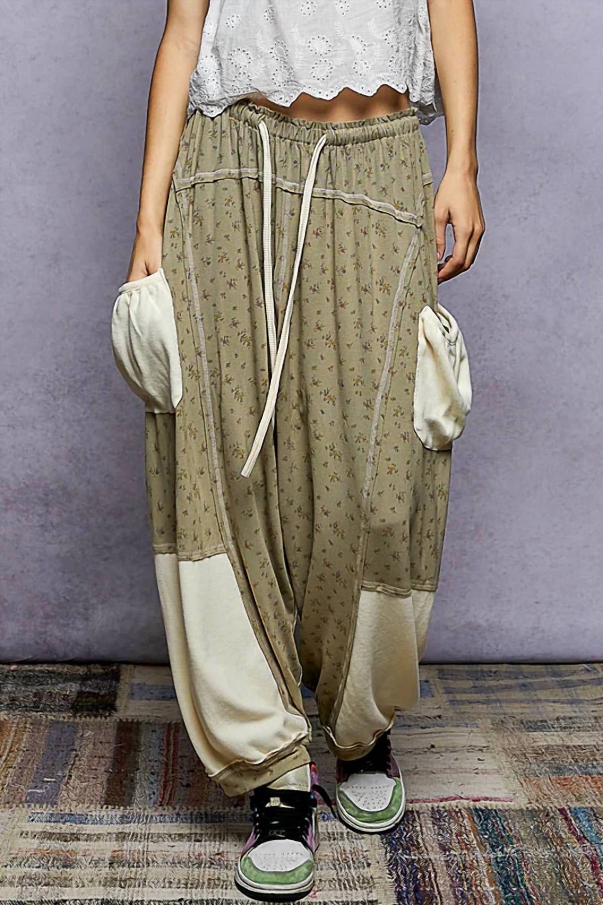 Pol - Oversized Floral Knit Pants