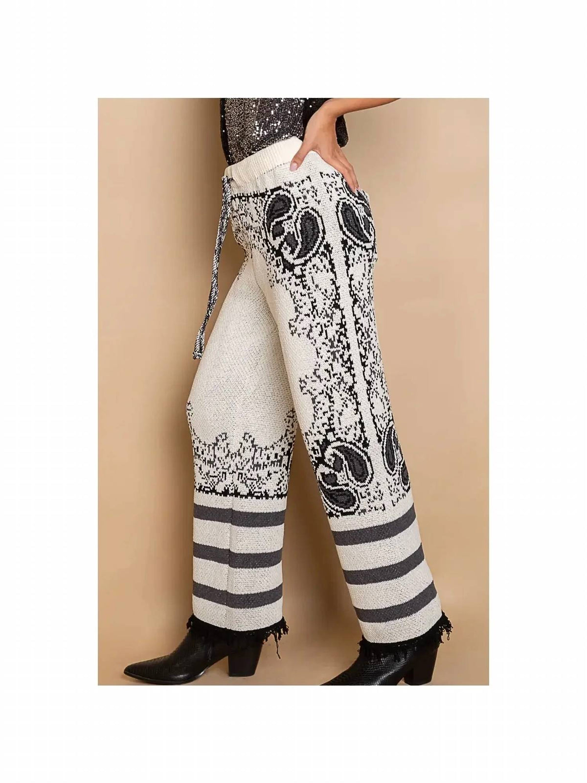 Pol - Paisley Pattern Chenille Sweater Pants