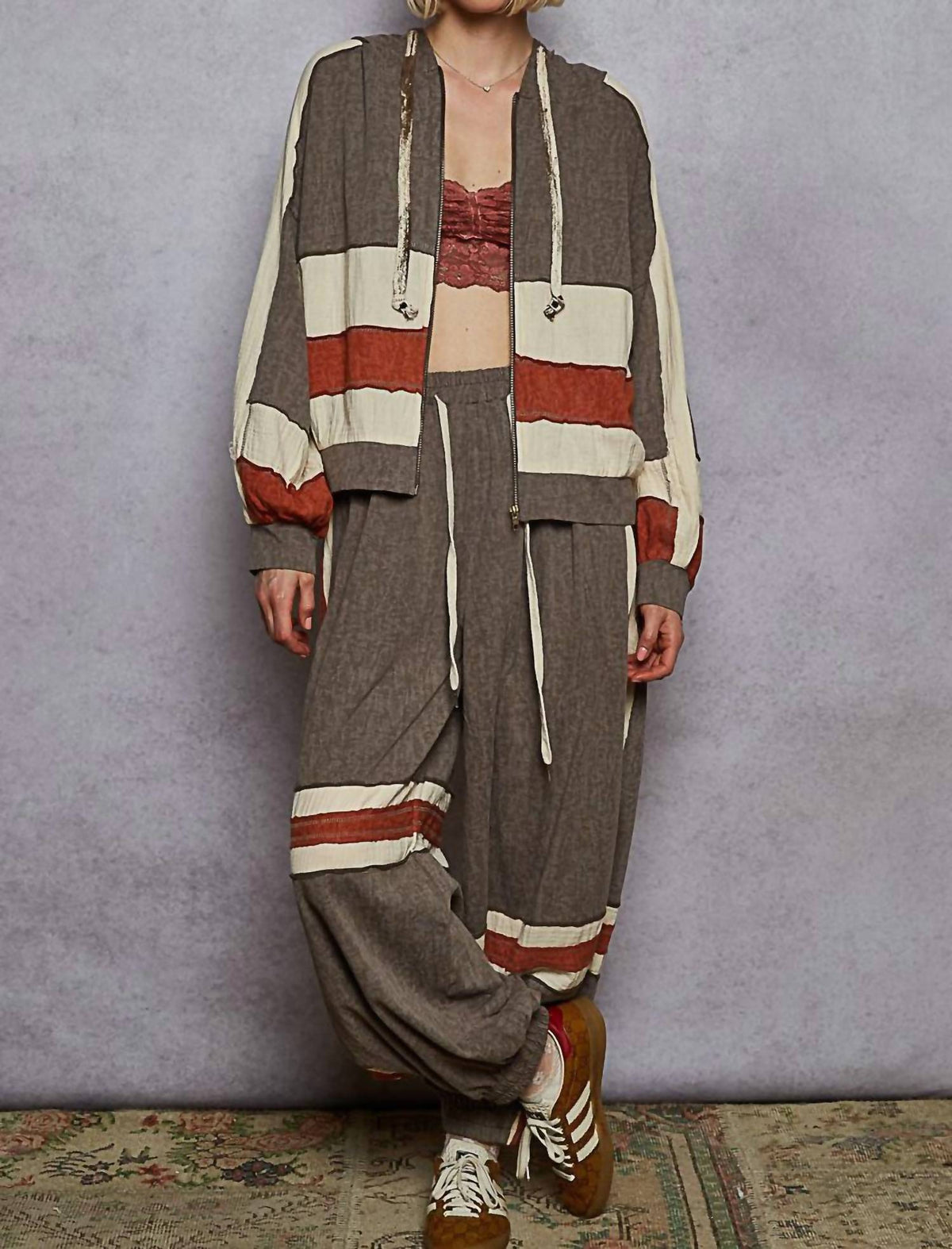 Pol - Patch Work Hoodie Jacket Jogger Set