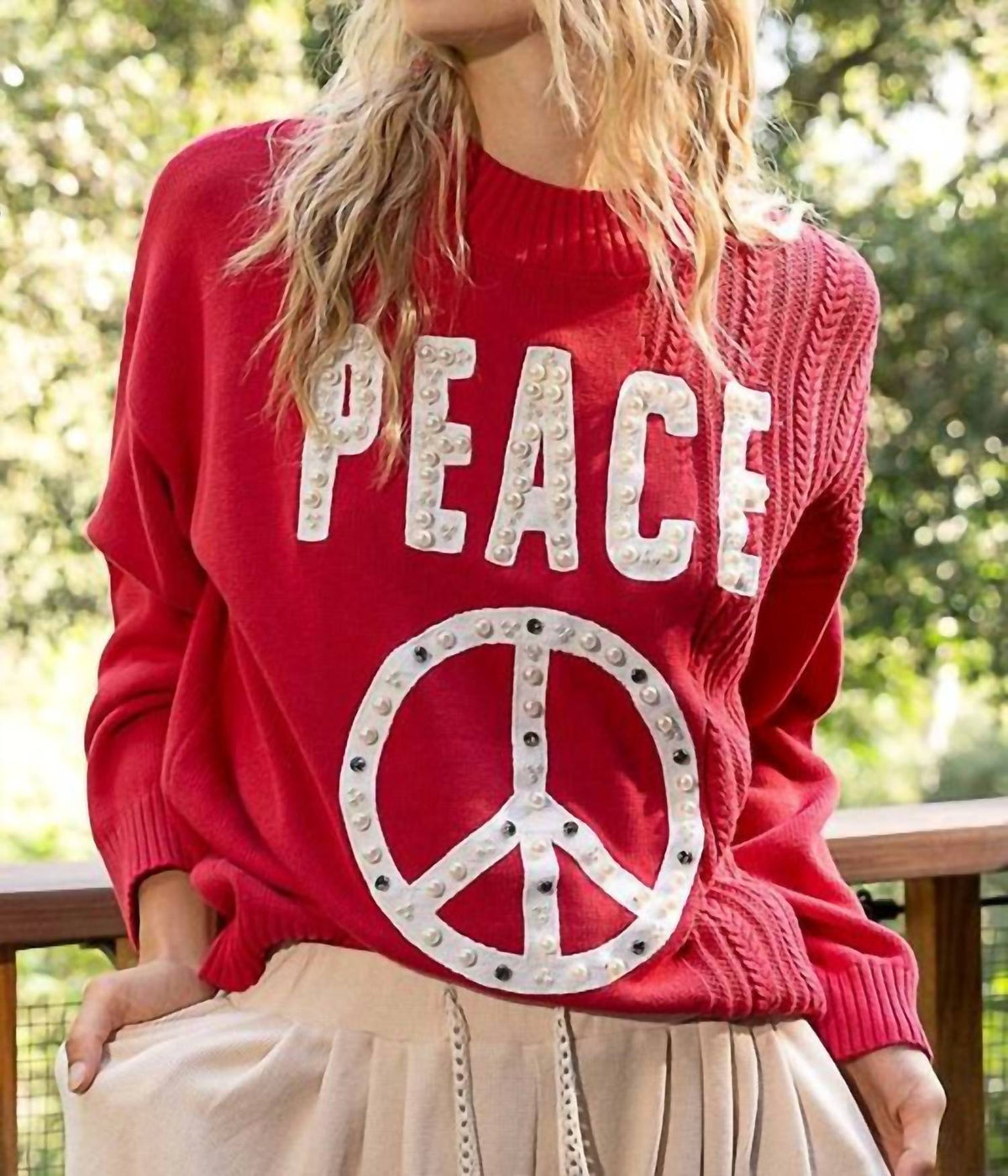 Pol - PEACE PEARL STUD SWEATER