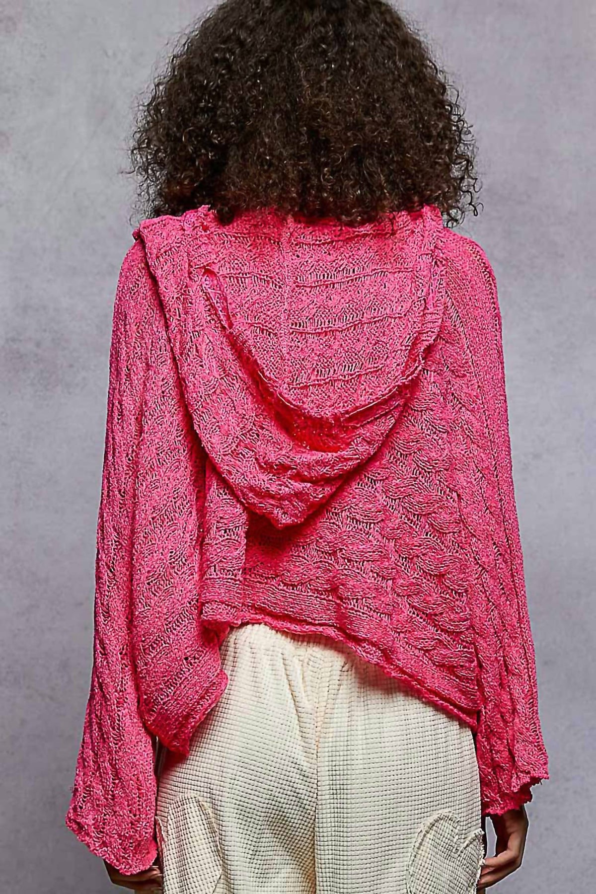 Pol - Pointed Solid Pattern V-neck Crop Hoodie
