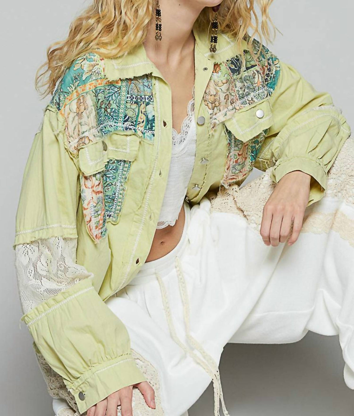 Pol - Printed Mixed Fabric Light Shacket