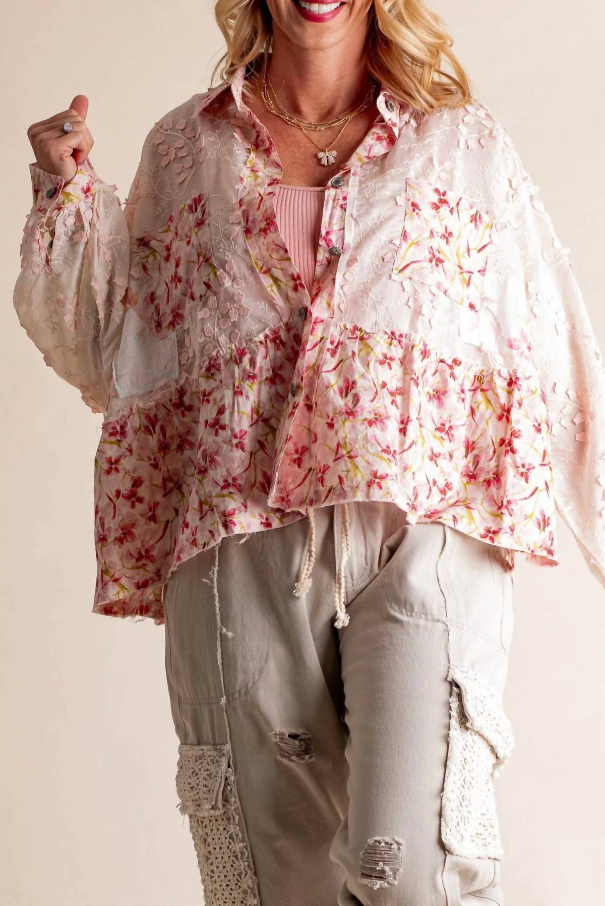 Pol - Quinn Lace Button Down Top